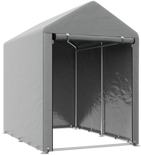 Outsunny Garage Moto extérieur avec entrée zippée, Tente Garage pour vélos et Outils en métal galvanisé et Tissu PE, 120x179x165 cm, Gris Clair