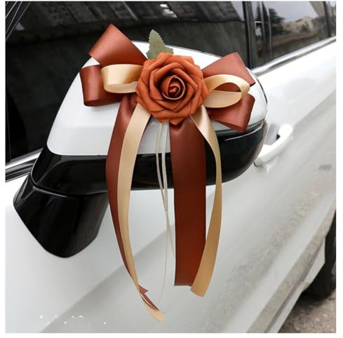 Pmnzdy 4 Stück Autoschleifen Seidenblume Simulation Blume Schleife Autoschmuck Auto Car Türgriffleiste Rückspiegel Hochzeit Stuhl Zurück für Kirche Hochzeitsauto Hochzeit Beerdigung Party Deko Orange