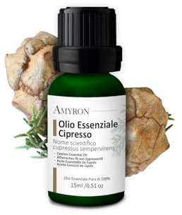 Olio Essenziale di Cipresso 15ml AMYRON | Cupressus Sempervirens | 100% Puro E Naturale | Ideale Per Aromaterapia E Uso Terapeutico | Diffusore Oli Essenziali | Alimentare | Massaggi | Senza OGM