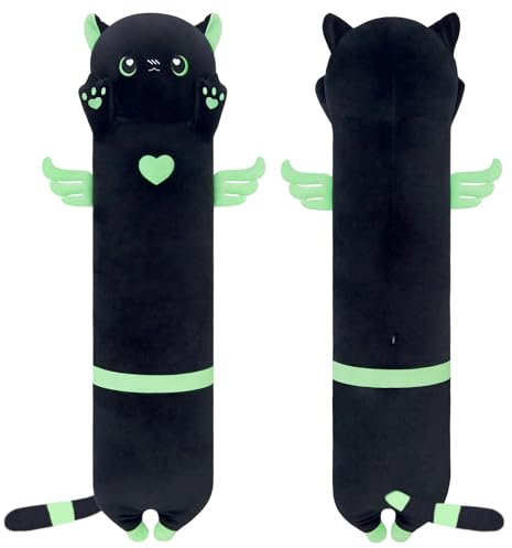 Yeqivo 2025 Neue Katze Kuscheltier Kawaii Katzen Plüschkissen Stofftiere Langes Katzen Plüschkissen niedliches Cat Plüsch Tier Körperkissen Kinder Plüschtier (Angel Green,70CM)