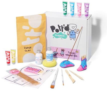 Pott'd Mini-Töpfer-Sets | Lufttrocknendes Töpferset für Erwachsene | Mit Farben, Töpferwerkzeugen und lufttrocknendem Ton ganz ohne Brennen | KOSTENLOSE Online-Anleitung | Perfekt für Anfänger