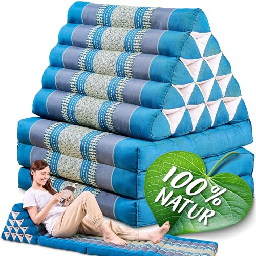 Namasdee Thaikissen XXL hoch 185x55x8cm mit 100% natürlicher Kapokfüllung (Hellblau)