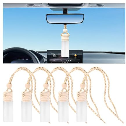 CGEAMDY 5 Stücke Auto Parfüm Flasche Leer Autos Diffusor Flasche, Auto Hängen Flasche Parfüm, Auto Hängende Parfüm Duft Hänger Diffusor Glas, Autos Interieur Zubehör Ornamente Lufterfrischer Anhänger
