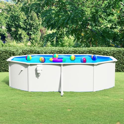 Pool & Spa Schwimmbecken Schwimmbecken mit Stahlwand oval 490x360x120 cm weiß