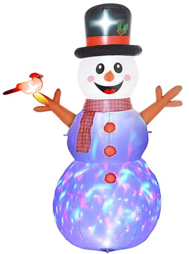 Outsunny Aufblasbar Weihnachtsdeko, 2,4 m Schneemann mit LED-Beleuchtung, Gartendeko, Selbstaufblasende Weihnachtsbeleuchtung für Innen- und Außenbereich
