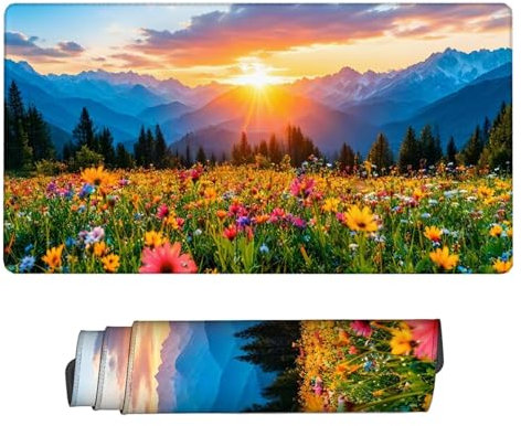 Tapis de Souris Montagne Tapis de Souris Gaming Coucher Soleil Tapis de Souris Large étendu Optimisé pour les capteurs, Friction modérée,Tapis de souris étanche avec Bords Cousus 1200x600x3mm H2-70