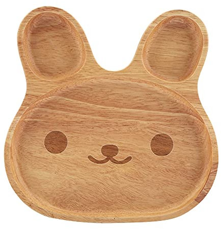 Yuezhongoo Assiettes en bois, plateau de service de collations à dessert pour enfants, lapin mignon, assiette en bois pour enfants, couverts pour dîner en famille (bonheur)