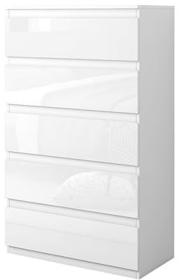 HTI living Kommode Kenji 5 Schubladen Hochglanz Sideboard Weiß