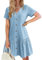 HOTOUCH Ladies Linen Dresses Women Loose Summer Cotton Dress Short Sleeve Button Down Dress V-Neck Knee Length Light Blue XL