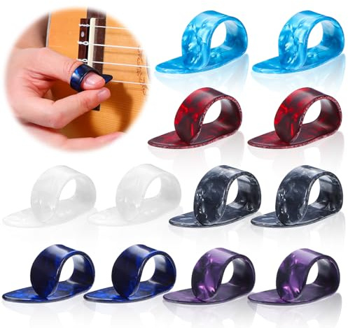 Yuanchu 12 Stück Daumen Picks,Zelluloid Gitarre Finger Picks Medium Guitar Picks Flache Plektren Gitarre Bunt Daumen Finger Picks Gitarren Plektrum für Gitarre, E-Gitarre, Bass Celluloid Finger Pick