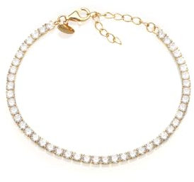 Louis Ciocchetti dal 1887 Bracciale Tennis Argento Dorato 925 con Zirconi 5A, Gioiello Elegante Regolabile Donna, Idea Regalo Raffinata con Packaging Lusso, Qualità Made in Italy (Bianco, 3mm)