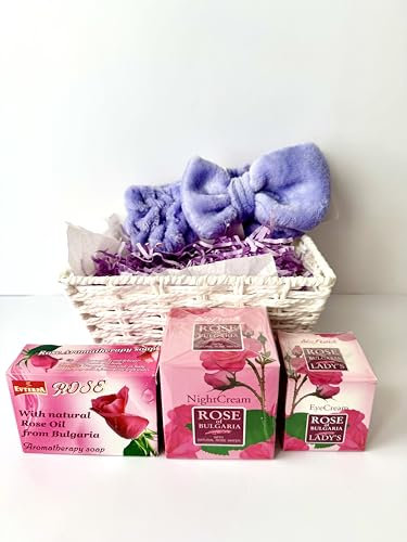Bulgarian Rose Skincare Gift Set, Night Cream, Eye Cream and Aromatherapy Soap with Rose Oil, Gift Basket, Beauty present
