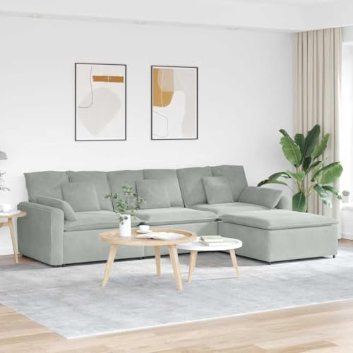 IKAYAA Ecksofa, Cord Modul-Sofa, Sofa L-Form aus Samt, Modul-Couch, Eckcouch 324 x 205 x 64 cm, Couch Wohnzimmer, Ecke Sofa, Hellgrau