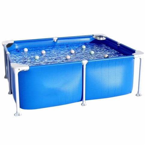 Easnuroz Piscinas De Marco Piscina Rectangular De Metal 120/150/180cm Piscina Plegable con Estructura for Patio Interior Y Exterior Fácil De Montar(150 * 105 * 45cm)