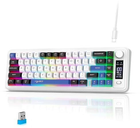 Maxspace Wireless Keyboard, Rainbow Backlight Rechargeable Membrane Gaming Keyboard with LED Display and Volume Knob, BT/2.4G/USB-C, RGB Gaming Keyboards for PC Laptop Windows Mac (Blue & Black)