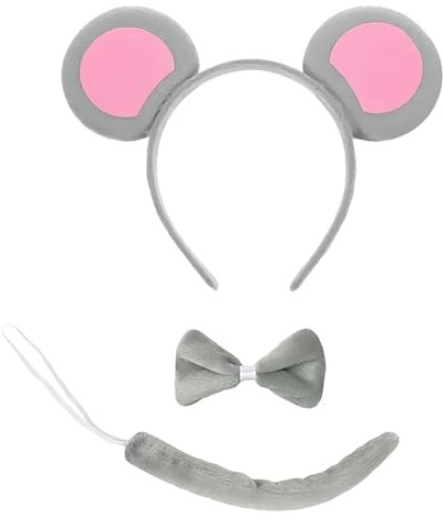 Lynqvor Mausi Ohren Haarreif grau rosa | Maus Haarschmuck für Kinder- Perfekt für Karneval, Kostümpartys und Bühnenauftritte - Bequemes Polyester-Material