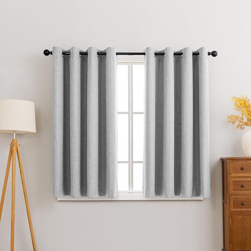 Sonive 100% Blackout Curtains Grey 2Pcs Linen Blackout Curtains L137×W145cm | 57×53 in Thermal Insulated & Noise Reducing, Long Curtains for Bedroom Living Room