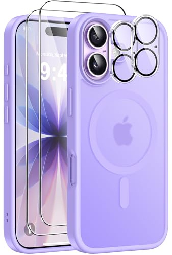 ivencase Magnetisch Matt Hülle Kompatibel mit iPhone 17 Hülle für Mag Safe mit 2 Stück Schutzfolie und 2 Stück Kameraschutz Militärnorm Schutz, Hard PC Kratzfest Transluzente Handyhülle - Lila