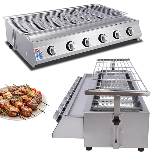 CIELOBLOEN Hochwertiger Gasgrill & Plancha aus Edelstahl – 8 Brenner LPG Grill, Höhenverstellbar, Für Familiengrillen und Outdoor-Kochen