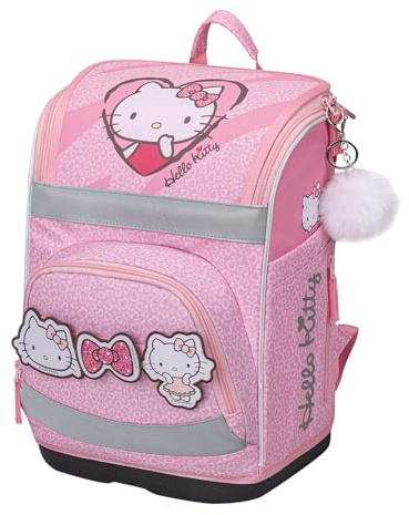 Baagl Schulranzen Jungen Grundschule Schultasche 21 l - Hello Kitty | Ein ergonomisches Rückensystem und Tornister Ranzen für Kinder der 1. Klasse bietet verstellbaren Brustgurt & Hüftgurt.