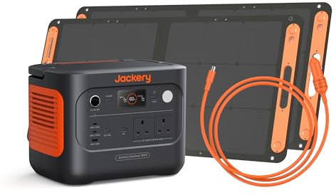 Jackery 1000 v2 Power Station with 2×100W Solar Panels & Car Charging Cable | Solar Generator 1500W , 1070Wh LiFePO4 Battery Power Pack, Dual 100W USB-C, Portable for Kitchen, Home Backup, Office Work