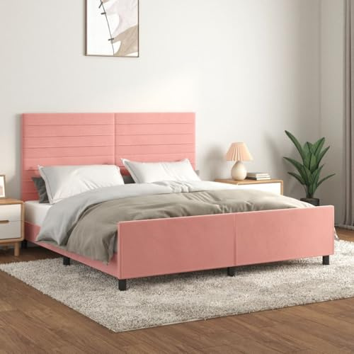 zylophax Bettgestell mit Kopfteil Rosa 160x200 cm Samt Polsterbett mit höhenverstellbarem Kopfteil und stabilen Beinen, geeignet für Matratzen 160x200, Komfortables Familienbett für erholsamen Schlaf