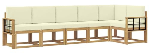vidaXL Outdoor-Sofagarnitur mit Kissen 6 pcs Weiß und Creme Polyester, Garten, modernes, wetterfestes Ecksofa, Sitzgelegenheit für draußen, Terrassenmöbel, entspannendes Set