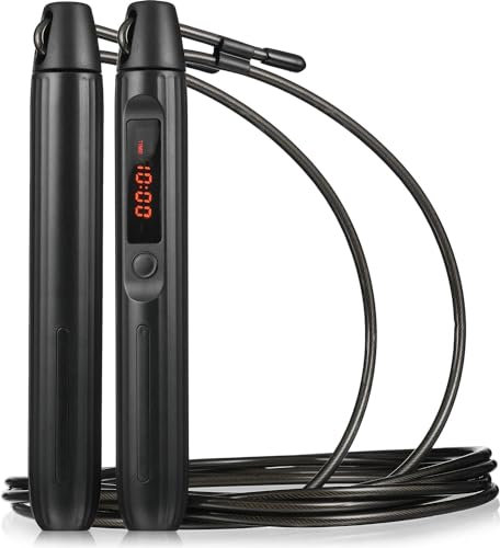 Gymtek® Springseil mit LCD & Bluetooth - 300cm verstellbares Kordel - Seilspringen, Speed Rope, Jump Rope - Fitness, Training, Crossfit, Cardio, Gym (schwarz)