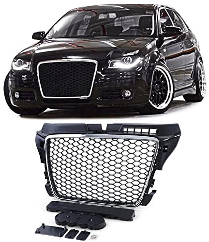 Waben Kühlergrill ohne Emblem Schwarz Matt Chrom für Audi A3 8P 08-13