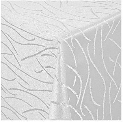 Tischdecke - Streifen-Design in Weiss 140x350 cm eckig - Maßgefertigte Tischdecke - Weihnachtstischdecke auf Maß