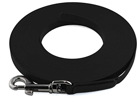 LENNIE Leichte BioThane Schleppleine, 9mm, Hunde 5-15kg, 10m lang, ohne Handschlaufe, Schwarz, genäht