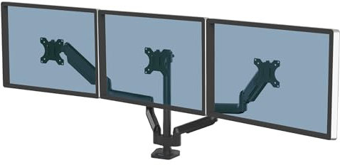 Fellowes Triple Monitor Arm - Platinum Series Monitor Mount for Three 7KG 27 inch Screens - Ergonomic Adjustable Monitor Arm Desk Mount - Tilt 45° Swivel 360° Rotation 360°, VESA 75 x 75/100 x 100