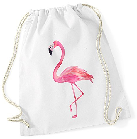 Autiga Turnbeutel Flamingo Gymsac aus Reiner Baumwolle Sportbeutel Drawstring weiß Unisize