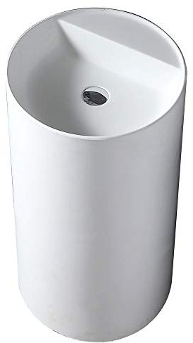 BERNSTEIN - Vasque Lavabo Colonne au sol Rond Blanc mat à poser Ø45x85cm fonte minérale sans bonde - Design, Robuste & Durable - TWZ65