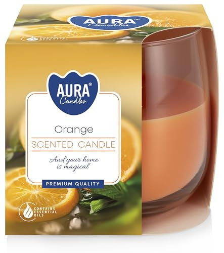 Scented Candle in Glass Jar ORANGE 24hrs burning time Gift Set 130g ~24hrs burning time (Orange)