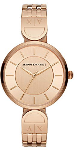 Armani Exchange Orologio a tre lancette da donna, cassa in acciaio inossidabile oro rosa da 38 mm con bracciale in acciaio inossidabile, AX5328