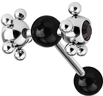 piercing Langue Bouche Roulette Coquine Noir Strass Barre Bouche a Offrir Cadeau