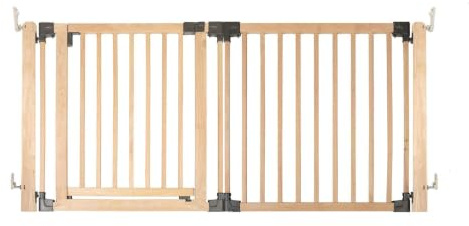 Safetots Séparateur de Pièce Multi-Panneau en Bois, Barrière Flexible avec Porte pour Bébé et Tout-Petit, Installation Facile, jusqu'à 176cm de Largeur x 76cm de Hauteur, Couleur Bois Naturel