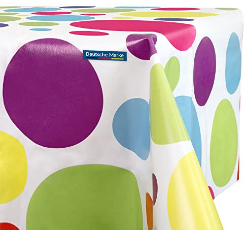 TEXMAXX® Wachstuchtischdecke versch. Größen - 180 x 140 cm/abwaschbare Tischdecke/Wachstischdecke/Wachstuch Tischdecke geeignet als Gartentischdecke - Buntes Punkte Muster