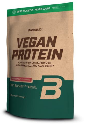 BioTechUSA Vegan Protein | Shake à base de riz et de pois avec super-aliments et acides aminés | Sans sucre, sans lactose et sans gluten, 500 g, Fruit de la forêt