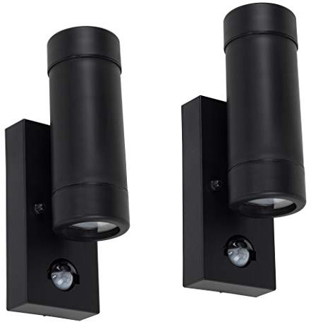 MiniSun | Modern Black Up/Down Wall Lights with PIR Motion Sensor | Outdoor Wall Lights, Home Décor & Improvement Essential | Set of 2