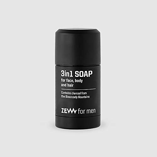 ZEW FOR MEN® natürliche 3in1 Seife mit Aktivkohle für Gesicht, Körper und Haar, reinigt, schont, wirkt antibakteriell, 85 ml
