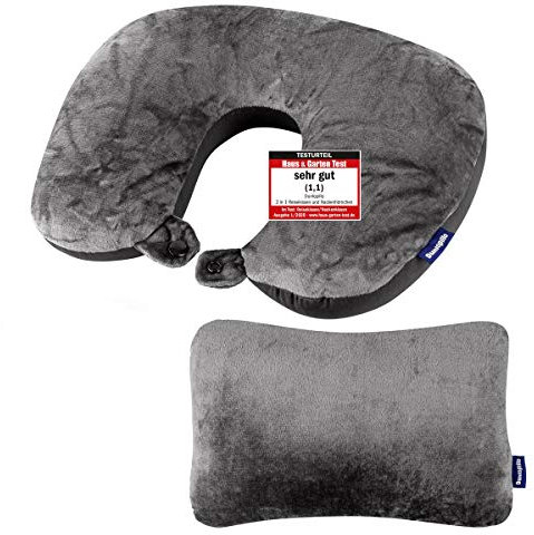 Dunlopillo Coussin de Voyage 2 en 1 et cale-Nuque 31 x 21 cm – Coussin de Nuque pour Avion et Voyage – Oreiller Ergonomique avec Micro Perles