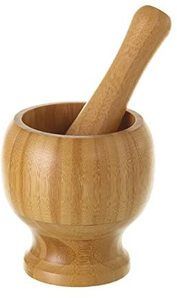 Mortero con mazo oriental marrón de bambú para cocina Sol Naciente - LOLAhome