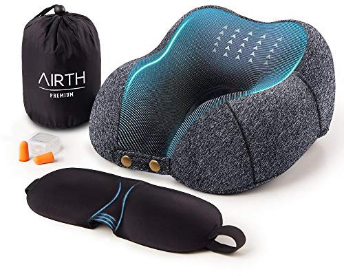 AIRTH® Premium Reise-Nackenkissen aus Memory-Schaum - Ergonomisch stützendes Nackenhörnchen mit waschbarem Bezug für ultimativen Komfort und Entspannung - Samtweich und gemütlich | 2023