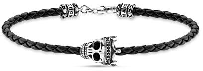 THOMAS SABO Unisex Lederarmband schwarz Totenkopf 925 Sterling Silber geschwärzt Leder A2014-805-11