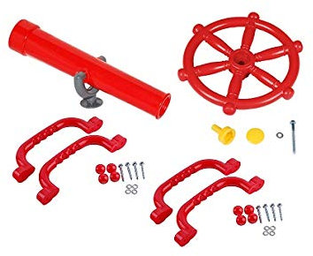 Spielturmzubehör Steuerrad+Teleskop+2xHandgriffe im Set billiger Spielhaus (rot)