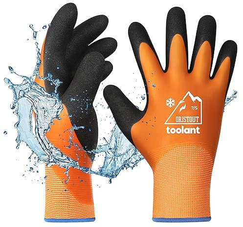 OriStout arbeitshandschuhe Wasserdichte Handschuhe，Touchscreen, arbeitshandschuhe für Herren und Damen, Thermohandschuhe Winter, Gartenhandschuhe für kaltes Wetter, Orange, Small