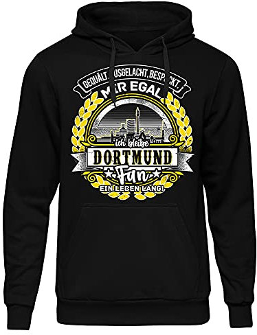 EIN Leben lang Dortmund Herren Kapuzenpullover | Stadt - Dortmund Skyline - Fussball - Sport - Dortmund Pullover - Ultras - Hoodie | Schwarz (M)