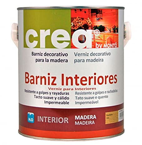 Barniz Acrílico al Agua Protege y Decora Maderas de Interior. Impermeable, Resistente a Golpes y al Desgaste. Barniz Interiores Gama Crea (500ml, Incoloro Brillo)